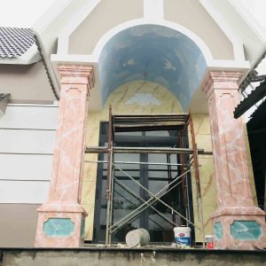 Sơn giả đá cột vuông ngoại thất